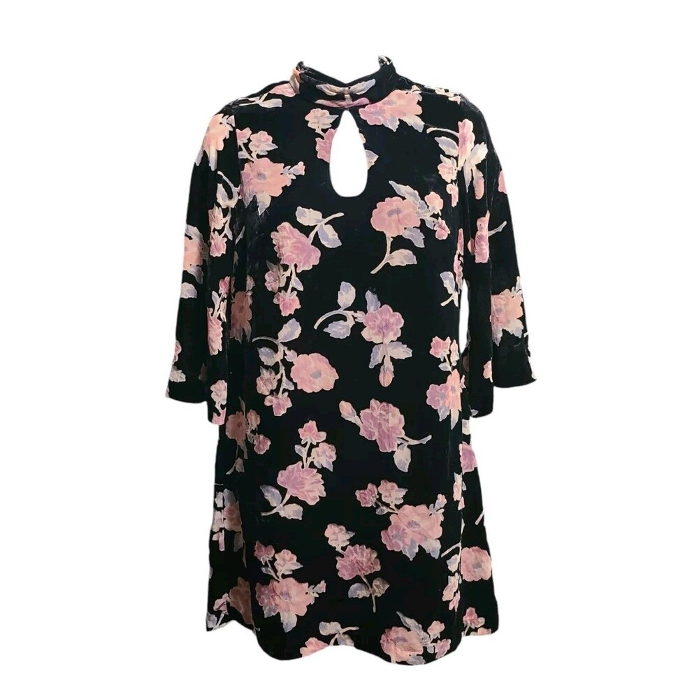 Nanette Lapore Moody Romance Dress Womens 8 Velvet Black Pink Floral NEW